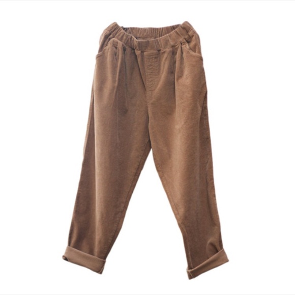 Corduroy Elastic Waist Loose Fit Brown Pants Small - Picture 7 of 11